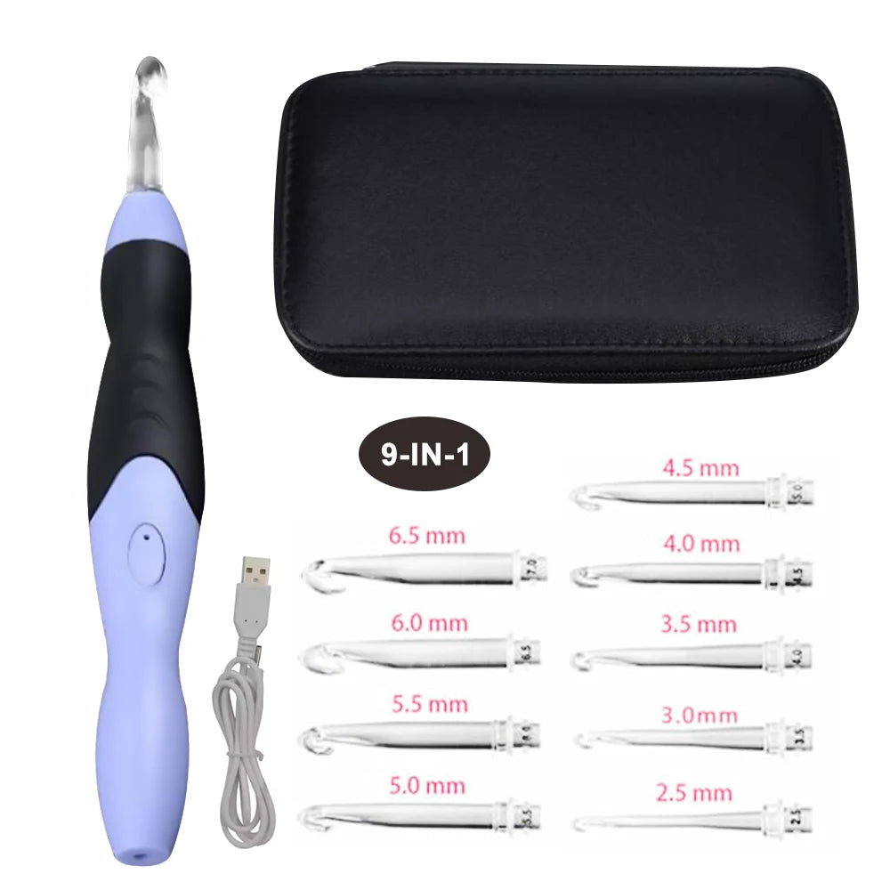9-In-1 Luminous Led Needle Usb Knitting Knitting Tool Kit Crochet Knitting Hooks Set Knitting Tool Needle
