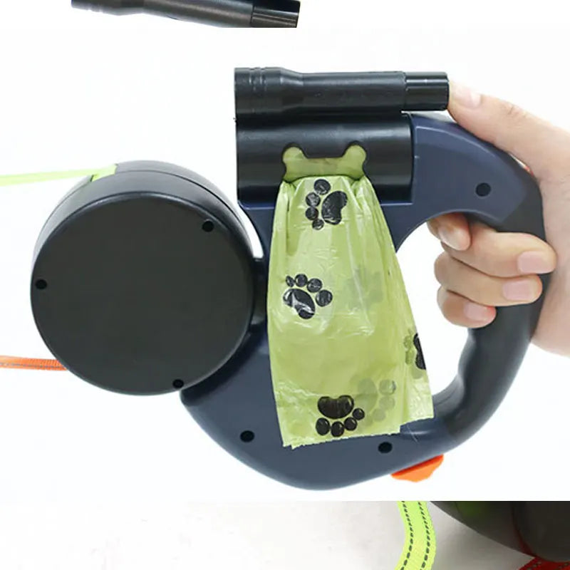 Automatic retractable two-end pet Dog leash with LED Light, 360 Swivel No Tangle for Each Adjustable Strap Auto Pet Leash Rope