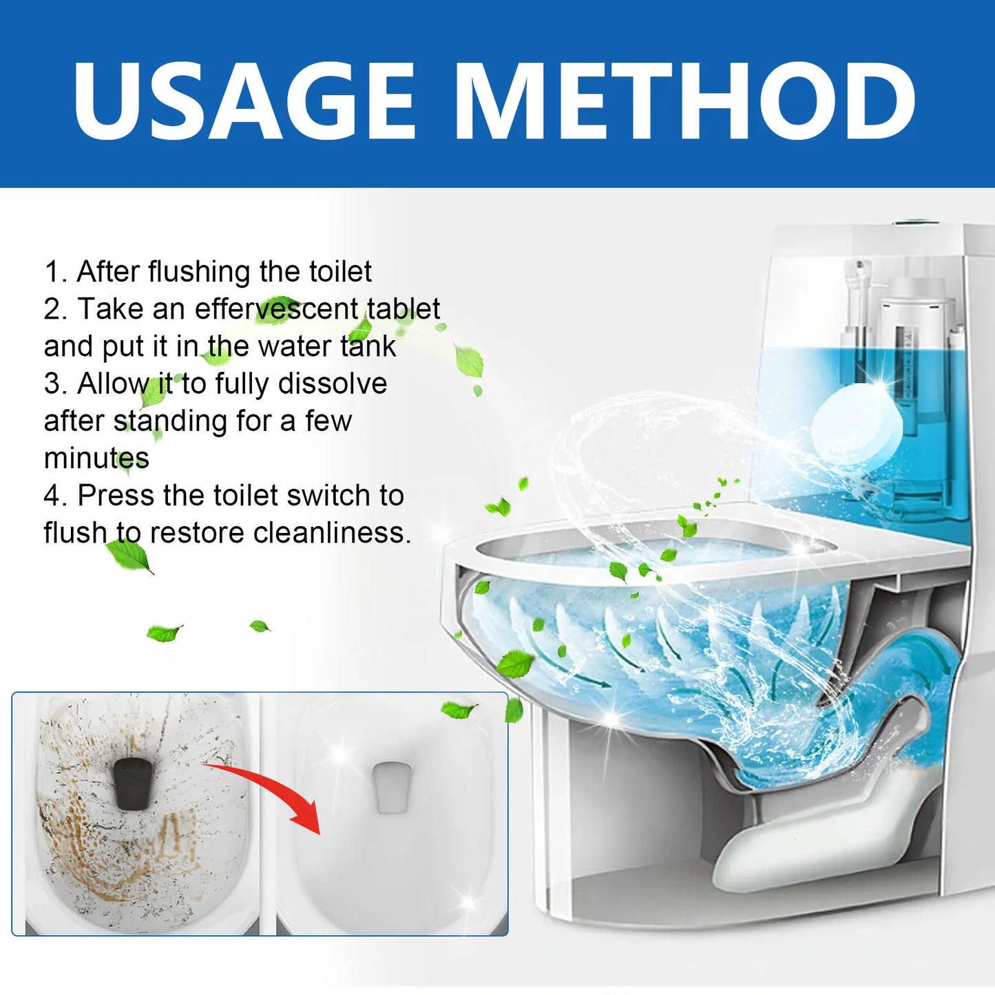12pcs Automatic Toilet Bowl Cleaner Tablets with Bleach - Sustained-Release, Easy-Dissolve Formula, Efficient Stain Removal, Min
