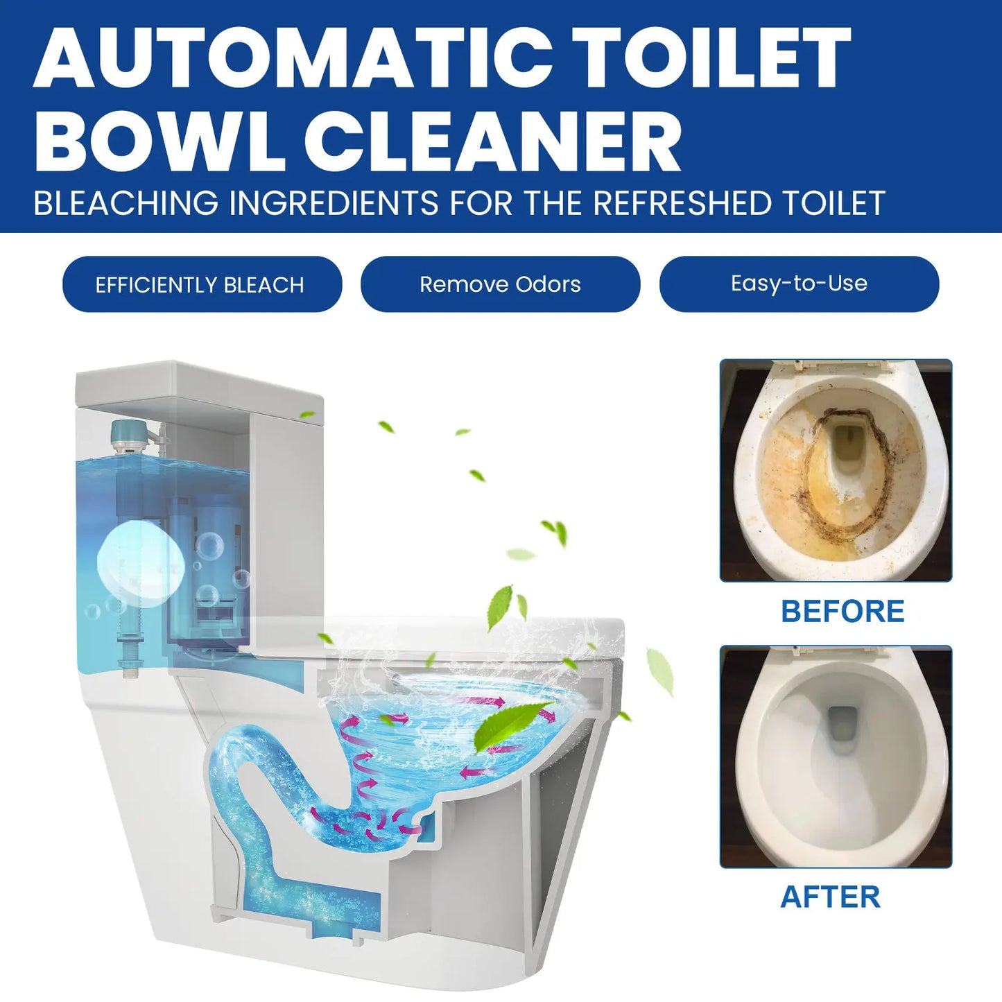 12pcs Automatic Toilet Bowl Cleaner Tablets with Bleach - Sustained-Release, Easy-Dissolve Formula, Efficient Stain Removal, Min