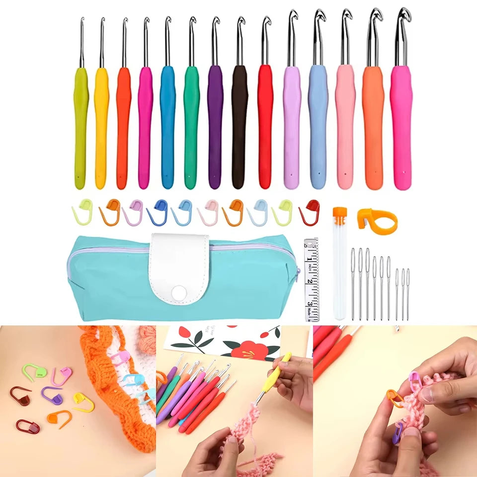 Fenrry Crochet Hooks Set Crochet Large-Eye Blunt Yarn Weave Knitting Needles Kit Needle Set Weave Craft Tools With Bag