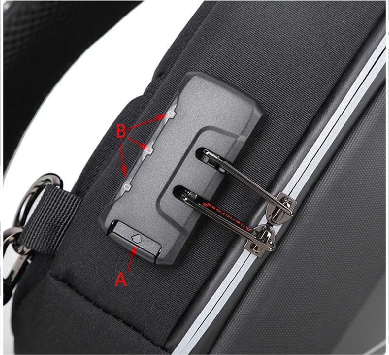 Anti-theft Combination Lock Chest Packs With USB Charging Port Fashion Business Men's Crossbody Bag Travel Storage Shoulder Bag
