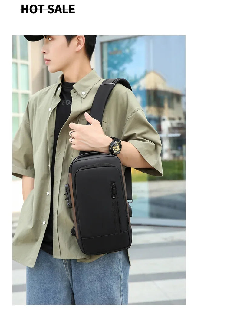 Fashion Business Men's Crossbody Bag Anti-Theft Password Lock Men's Chest Bag With USB Charging Port Travel Shoulder Bag for Man
