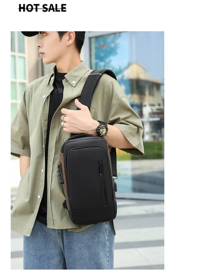 Fashion Business Men's Crossbody Bag Anti-Theft Password Lock Men's Chest Bag With USB Charging Port Travel Shoulder Bag for Man