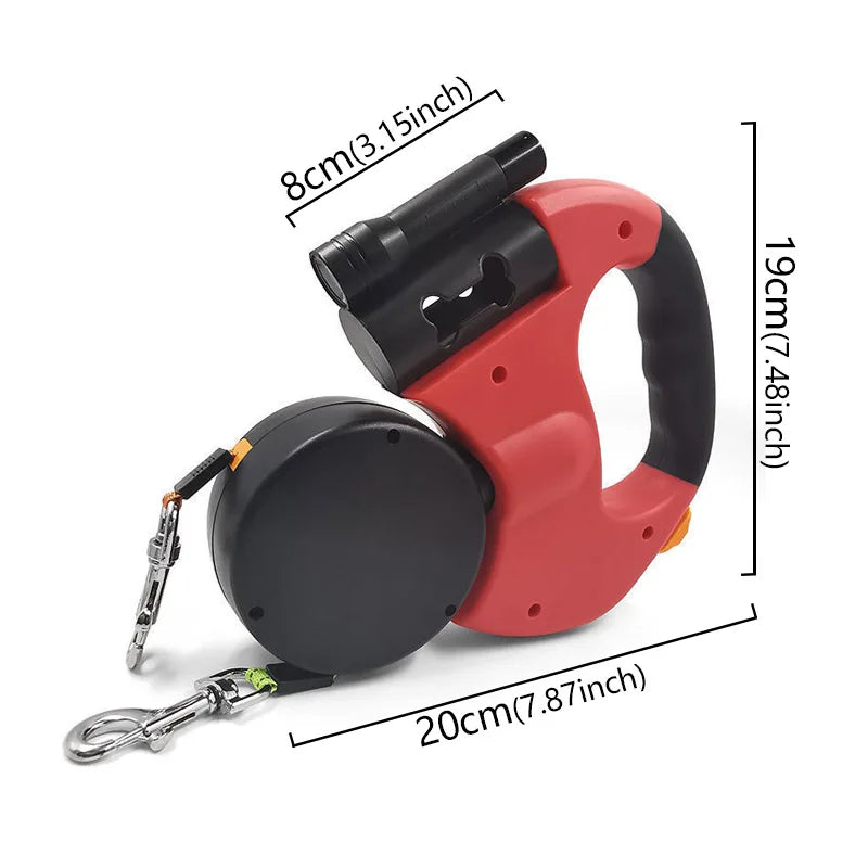 Automatic retractable two-end pet Dog leash with LED Light, 360 Swivel No Tangle for Each Adjustable Strap Auto Pet Leash Rope