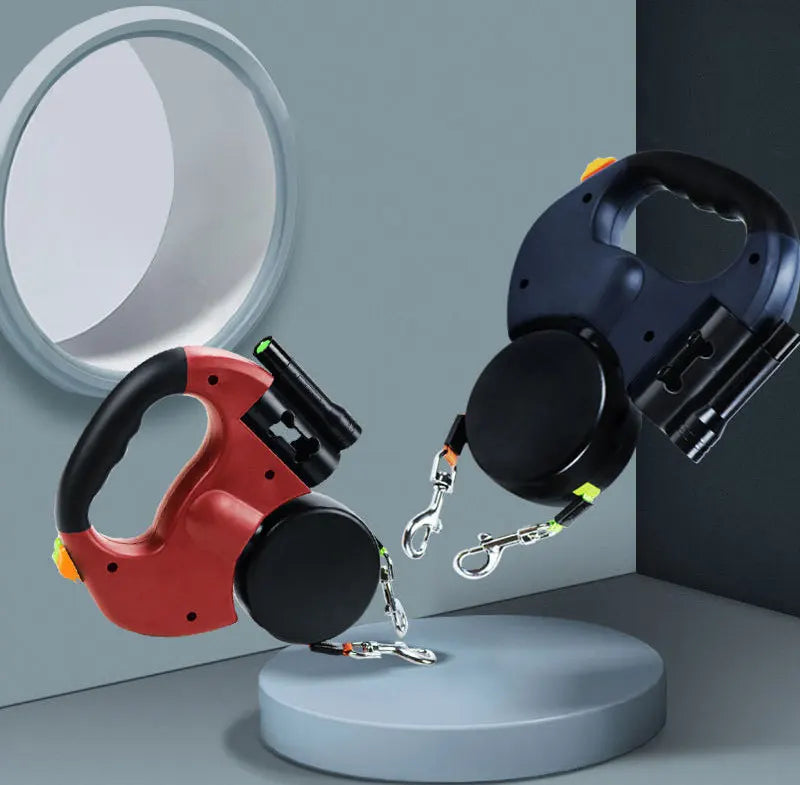 Automatic retractable two-end pet Dog leash with LED Light, 360 Swivel No Tangle for Each Adjustable Strap Auto Pet Leash Rope