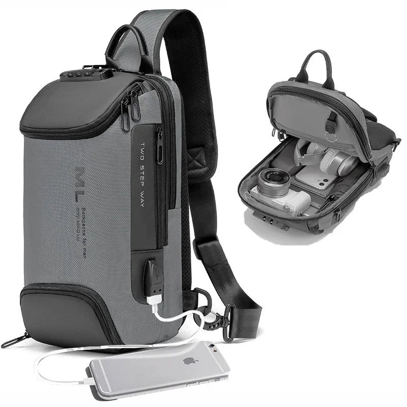 Men Fashion Anti-theft Lock Multifunction Shoulder Bags USB Charging Sling Crossbody Travel Messenger Chest Bag Pack For Male
