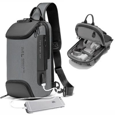 Men Fashion Anti-theft Lock Multifunction Shoulder Bags USB Charging Sling Crossbody Travel Messenger Chest Bag Pack For Male