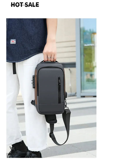 Fashion Business Men's Crossbody Bag Anti-Theft Password Lock Men's Chest Bag With USB Charging Port Travel Shoulder Bag for Man