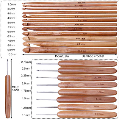 KRABALL Bamboo Handle Crochet Hooks Kit Knitting Needles Set DIY Craft Crochet Tools For Yarn Weave Knit Tool Accessories