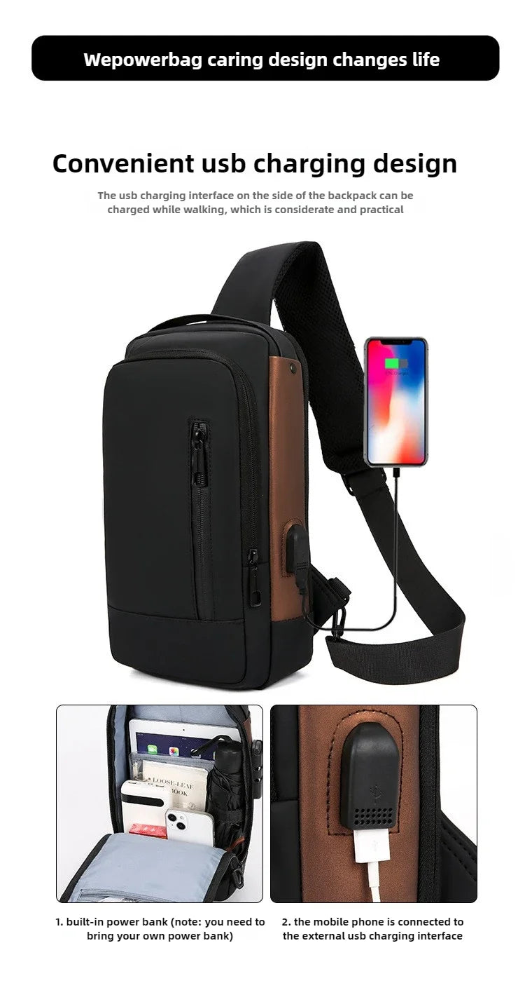 Fashion Business Men's Crossbody Bag Anti-Theft Password Lock Men's Chest Bag With USB Charging Port Travel Shoulder Bag for Man