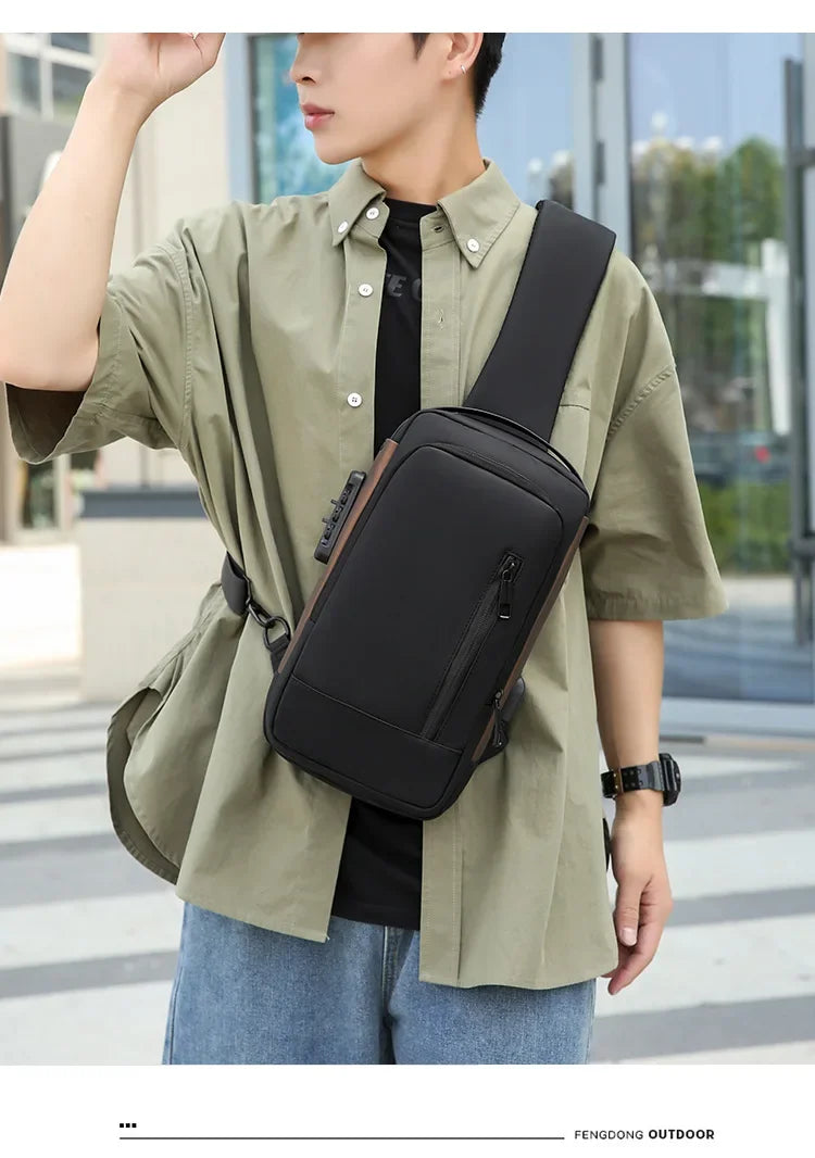 Fashion Business Men's Crossbody Bag Anti-Theft Password Lock Men's Chest Bag With USB Charging Port Travel Shoulder Bag for Man