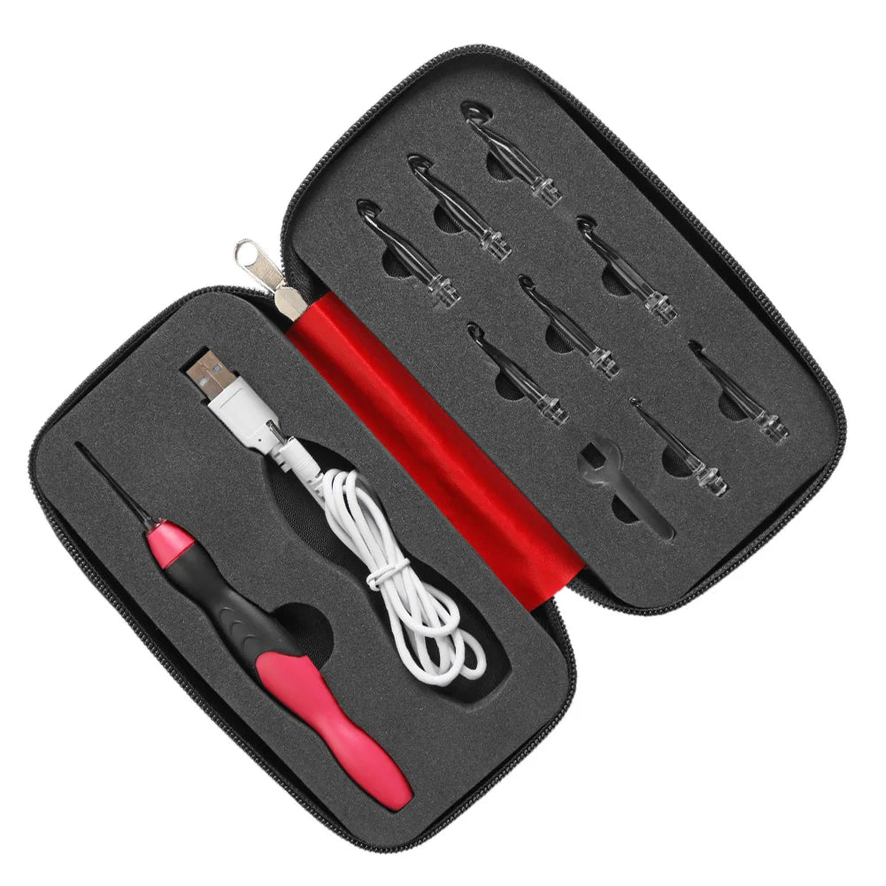 9 in 1 USB Light Up Crochet Hooks Handmade Knitting Needles LED Sewing Tools Set DIY Weaving Sweater Tool Kit Sewing Accessories