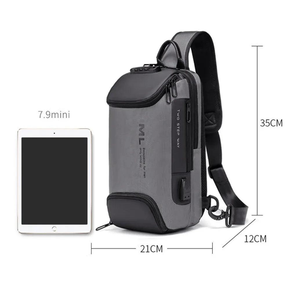 Men Fashion Anti-theft Lock Multifunction Shoulder Bags USB Charging Sling Crossbody Travel Messenger Chest Bag Pack For Male