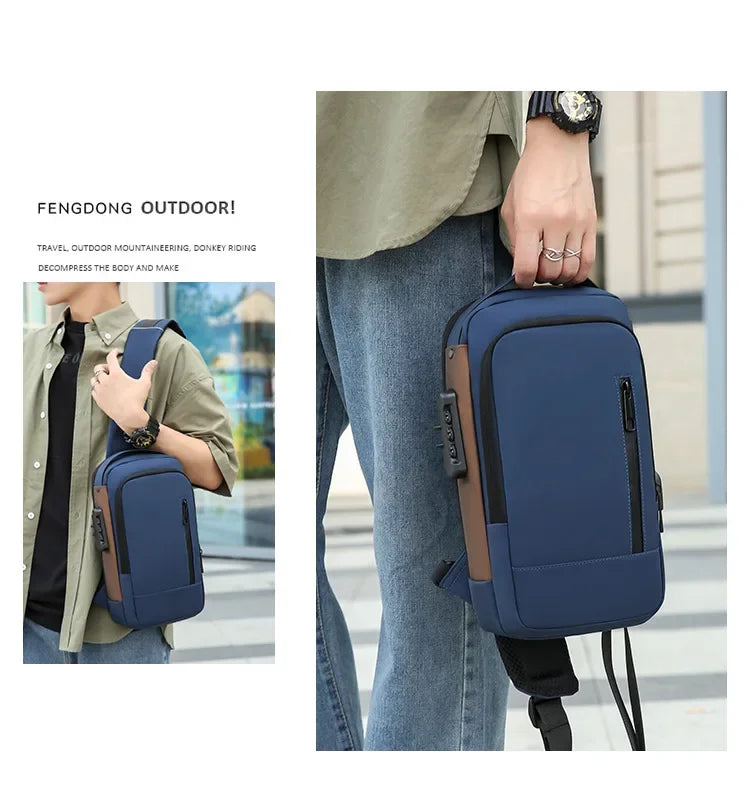 Fashion Business Men's Crossbody Bag Anti-Theft Password Lock Men's Chest Bag With USB Charging Port Travel Shoulder Bag for Man