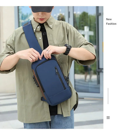 Fashion Business Men's Crossbody Bag Anti-Theft Password Lock Men's Chest Bag With USB Charging Port Travel Shoulder Bag for Man