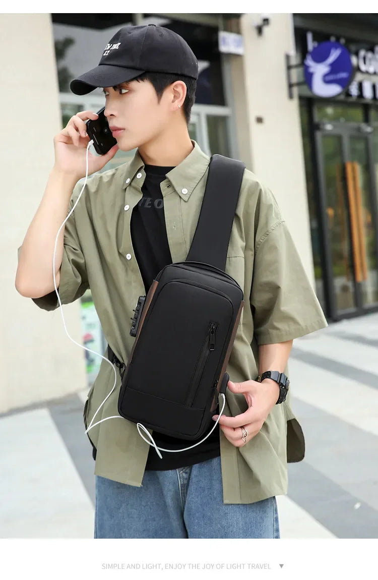 Fashion Business Men's Crossbody Bag Anti-Theft Password Lock Men's Chest Bag With USB Charging Port Travel Shoulder Bag for Man