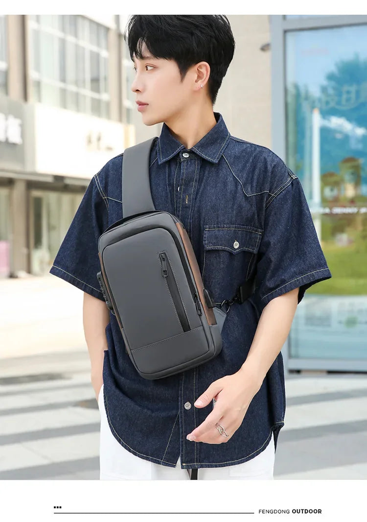 Fashion Business Men's Crossbody Bag Anti-Theft Password Lock Men's Chest Bag With USB Charging Port Travel Shoulder Bag for Man
