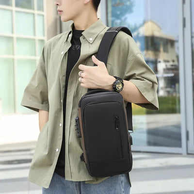 Fashion Business Men's Crossbody Bag Anti-Theft Password Lock Men's Chest Bag With USB Charging Port Travel Shoulder Bag for Man