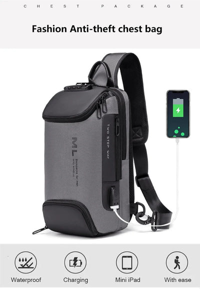 Men Fashion Anti-theft Lock Multifunction Shoulder Bags USB Charging Sling Crossbody Travel Messenger Chest Bag Pack For Male