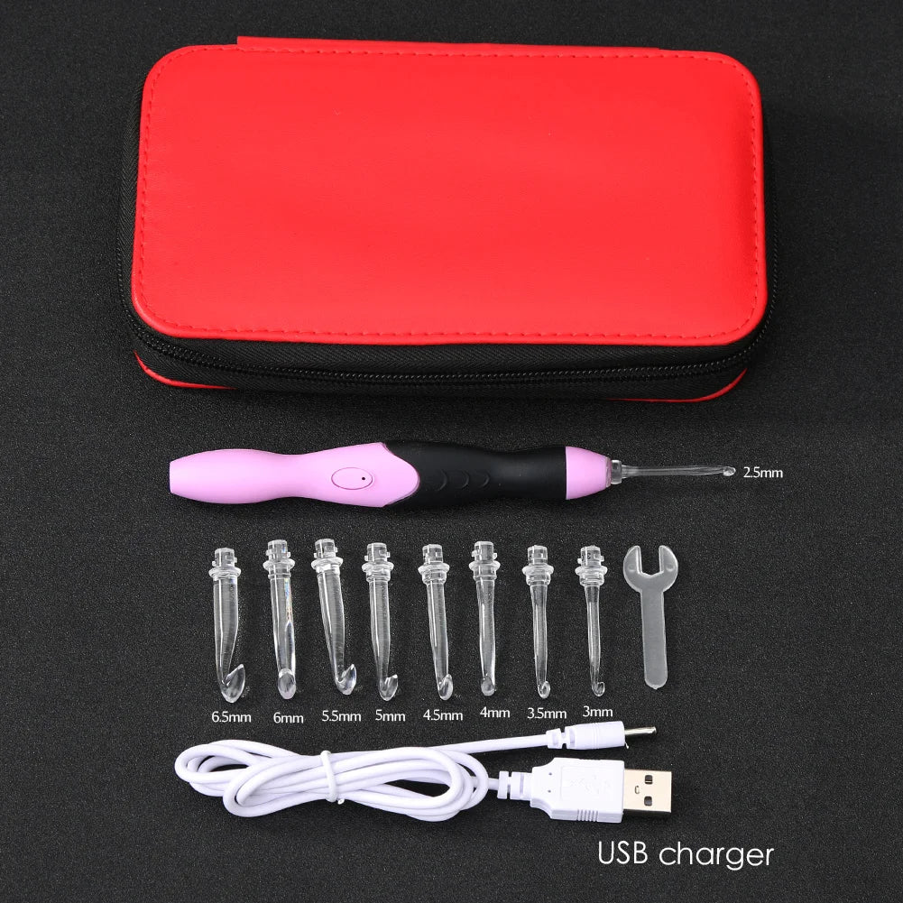 9 in 1 USB Light Up Crochet Hooks Handmade Knitting Needles LED Sewing Tools Set DIY Weaving Sweater Tool Kit Sewing Accessories