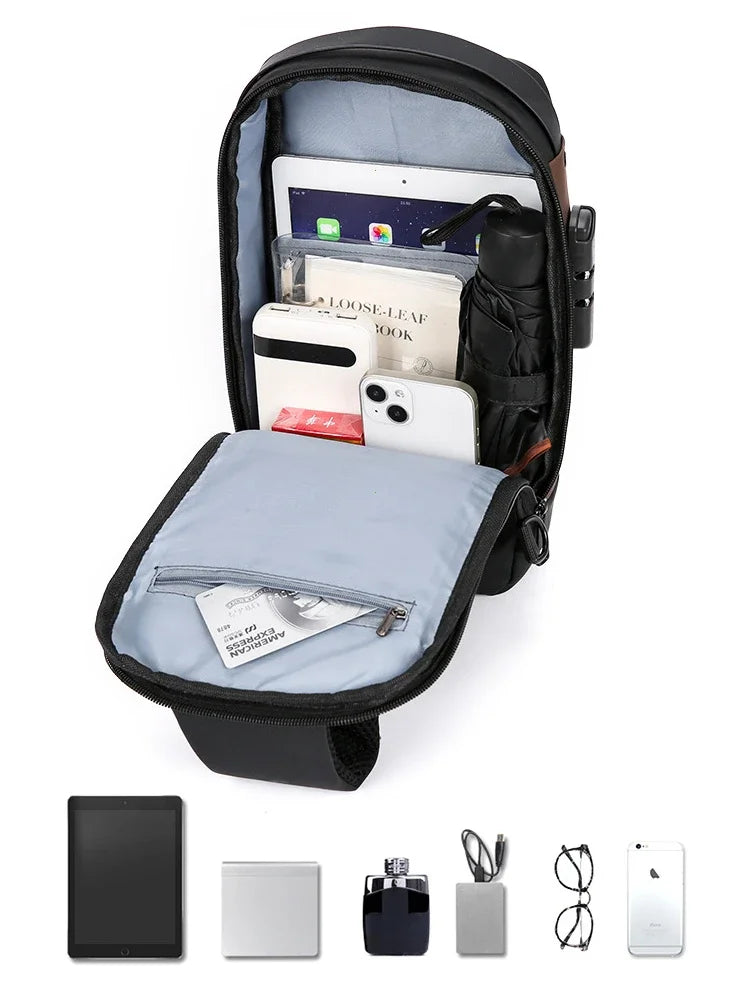 Fashion Business Men's Crossbody Bag Anti-Theft Password Lock Men's Chest Bag With USB Charging Port Travel Shoulder Bag for Man