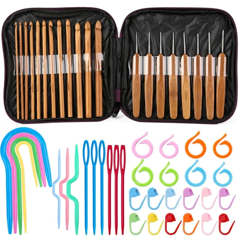 KRABALL Bamboo Handle Crochet Hooks Kit Knitting Needles Set DIY Craft Crochet Tools For Yarn Weave Knit Tool Accessories