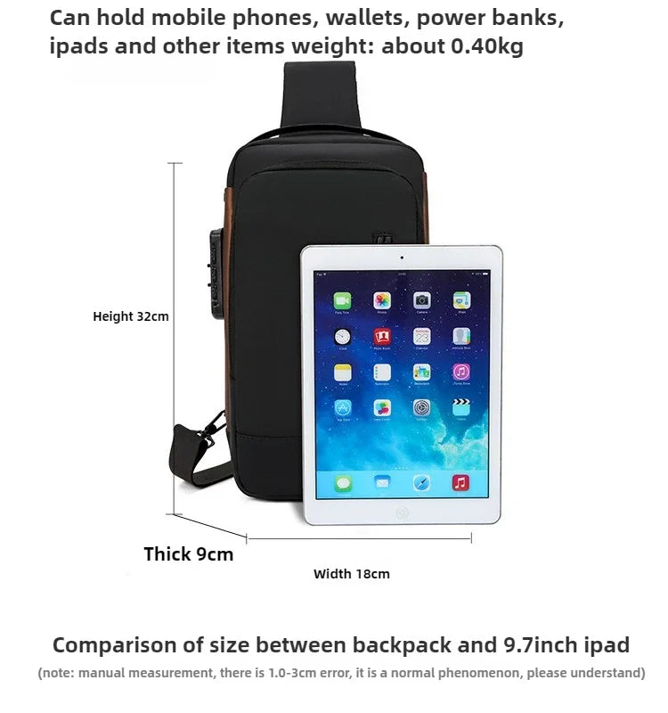 Fashion Business Men's Crossbody Bag Anti-Theft Password Lock Men's Chest Bag With USB Charging Port Travel Shoulder Bag for Man