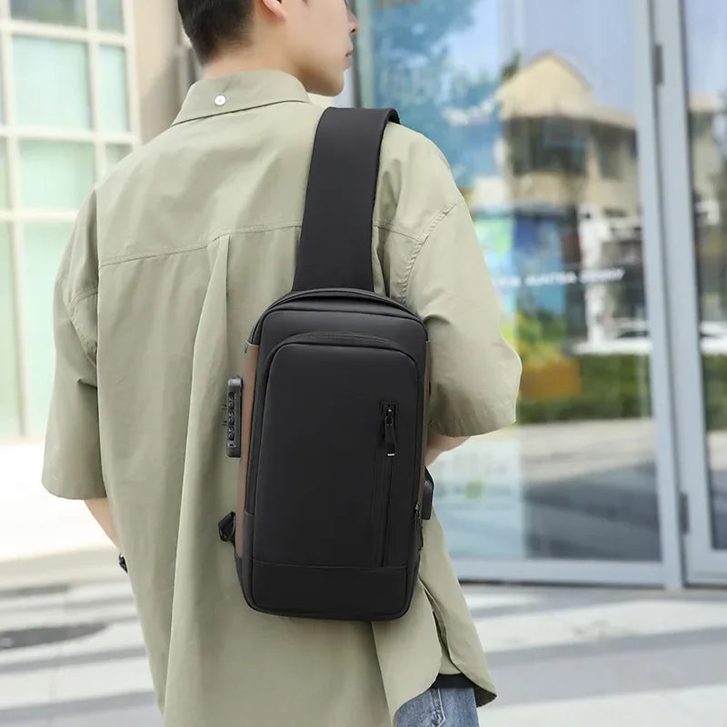 Fashion Business Men's Crossbody Bag Anti-Theft Password Lock Men's Chest Bag With USB Charging Port Travel Shoulder Bag for Man
