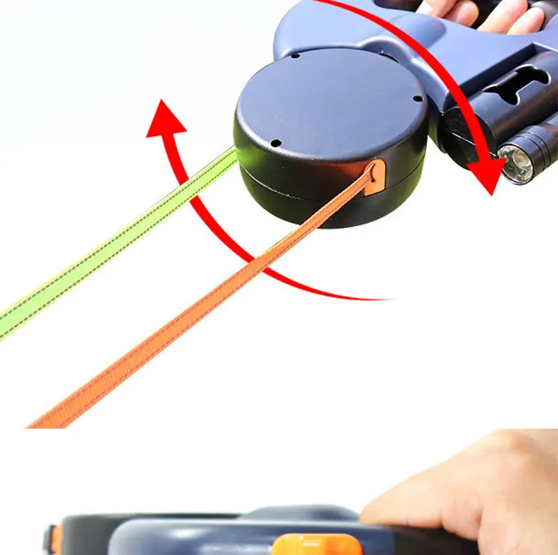Automatic retractable two-end pet Dog leash with LED Light, 360 Swivel No Tangle for Each Adjustable Strap Auto Pet Leash Rope