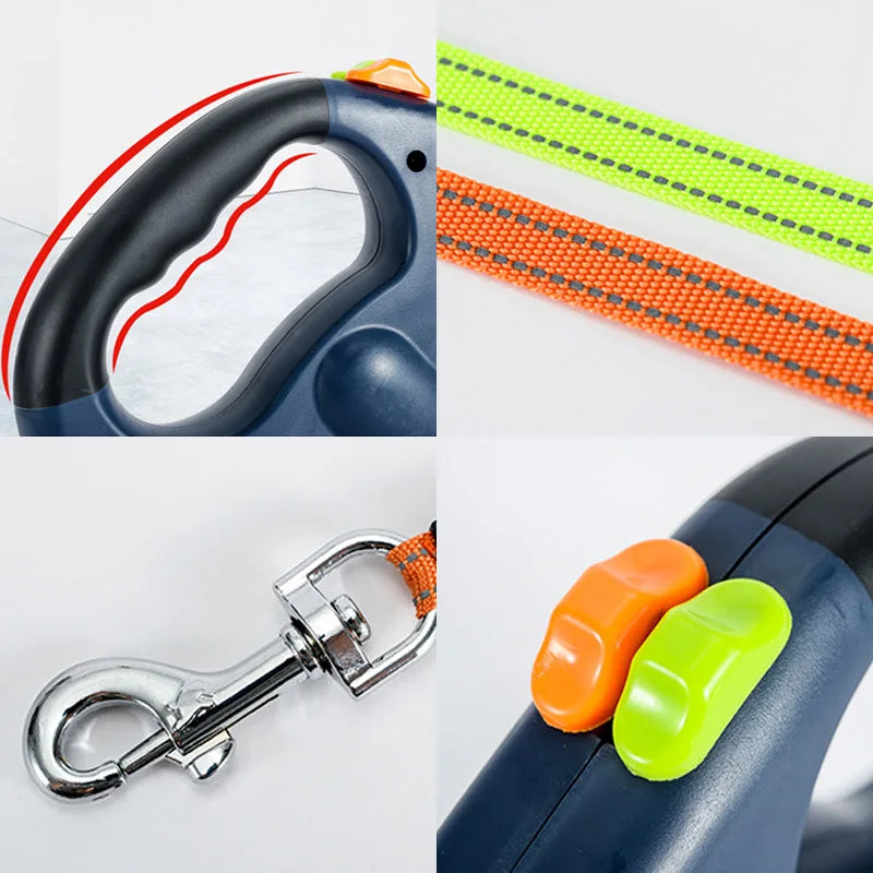 Automatic retractable two-end pet Dog leash with LED Light, 360 Swivel No Tangle for Each Adjustable Strap Auto Pet Leash Rope
