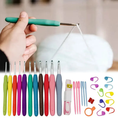 Crochet Hooks Set Yarn Knitting Needles with Case Colorful Crochet Hooks Kit Ergonomic Handle for Mom Grandma Gifts