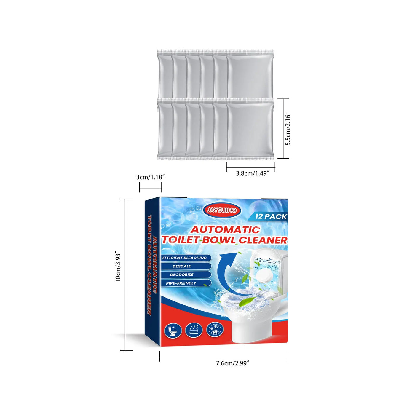 12pcs Automatic Toilet Bowl Cleaner Tablets with Bleach - Sustained-Release, Easy-Dissolve Formula, Efficient Stain Removal, Min