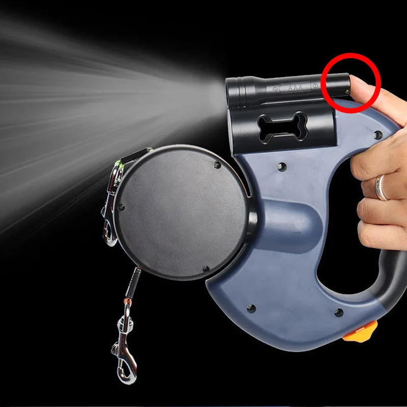 Automatic retractable two-end pet Dog leash with LED Light, 360 Swivel No Tangle for Each Adjustable Strap Auto Pet Leash Rope