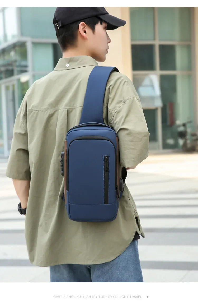 Fashion Business Men's Crossbody Bag Anti-Theft Password Lock Men's Chest Bag With USB Charging Port Travel Shoulder Bag for Man