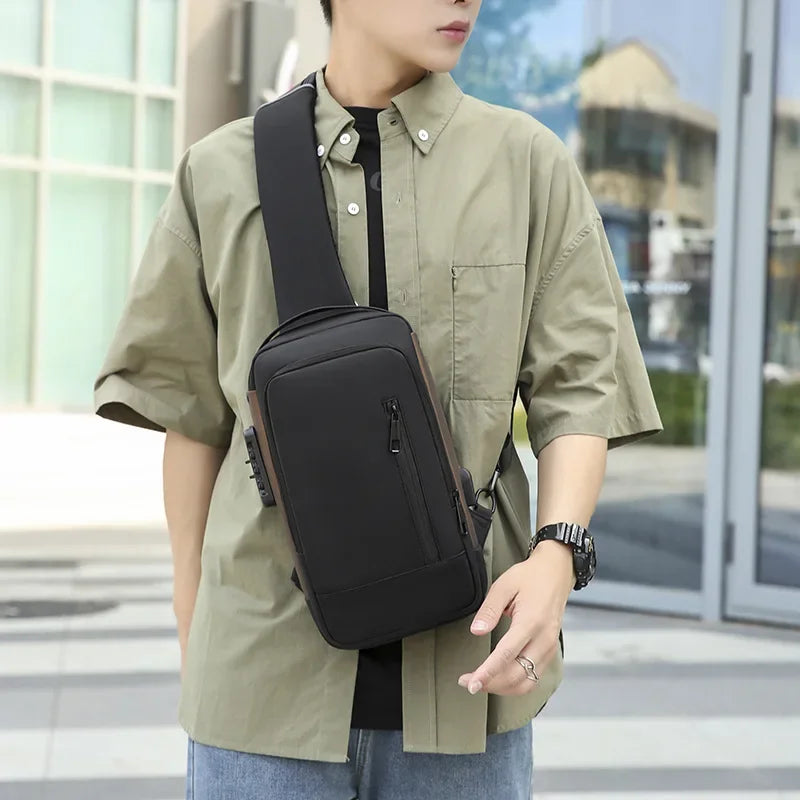 Fashion Business Men's Crossbody Bag Anti-Theft Password Lock Men's Chest Bag With USB Charging Port Travel Shoulder Bag for Man