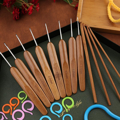 KRABALL Bamboo Handle Crochet Hooks Kit Knitting Needles Set DIY Craft Crochet Tools For Yarn Weave Knit Tool Accessories