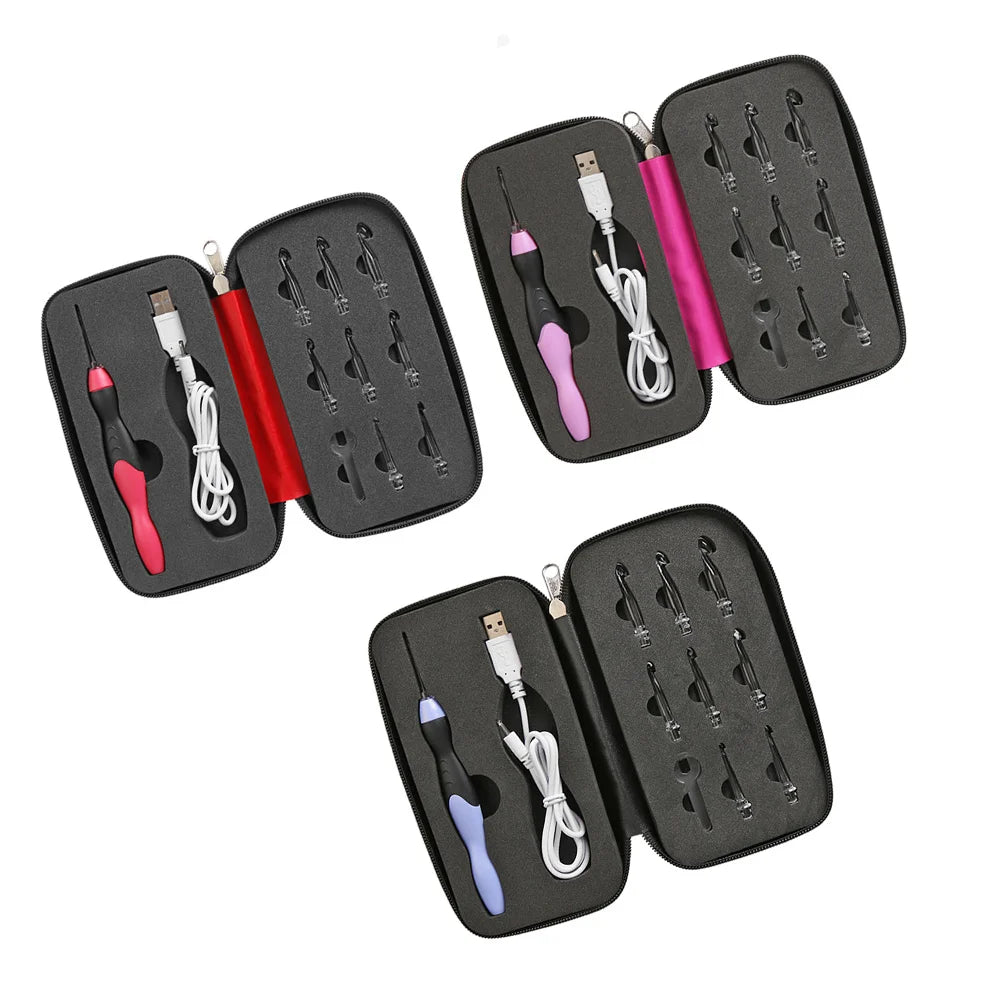 9 in 1 USB Light Up Crochet Hooks Handmade Knitting Needles LED Sewing Tools Set DIY Weaving Sweater Tool Kit Sewing Accessories