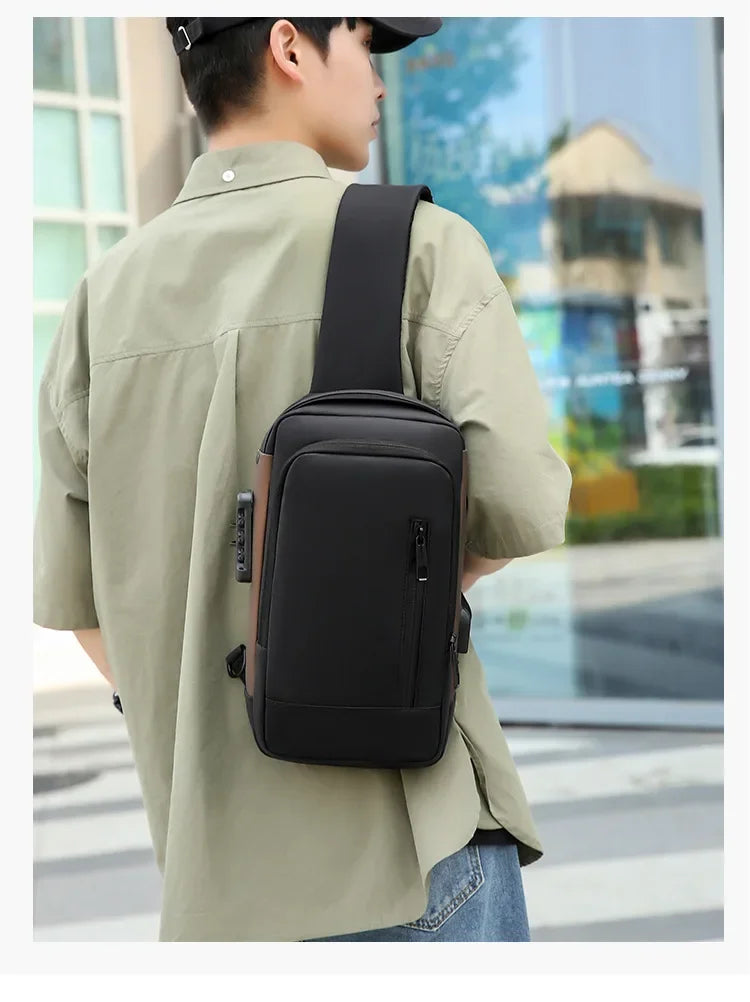 Fashion Business Men's Crossbody Bag Anti-Theft Password Lock Men's Chest Bag With USB Charging Port Travel Shoulder Bag for Man