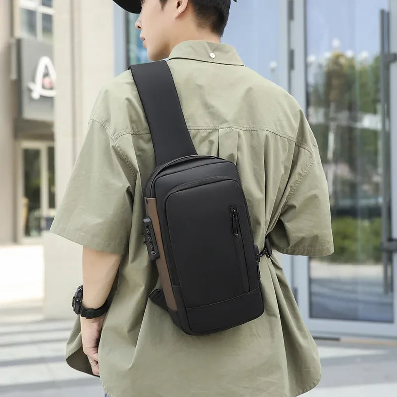 Fashion Business Men's Crossbody Bag Anti-Theft Password Lock Men's Chest Bag With USB Charging Port Travel Shoulder Bag for Man