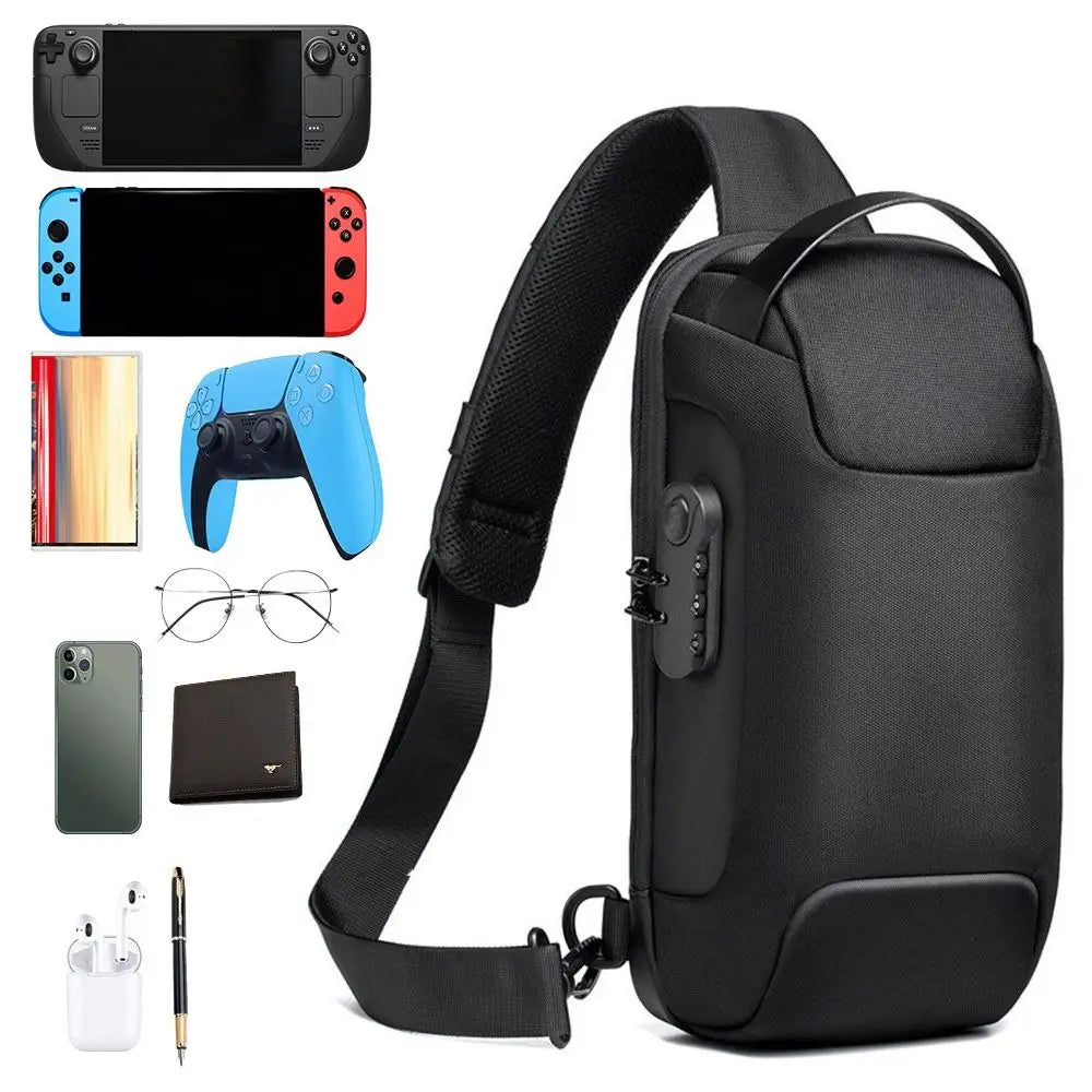 Portable Storage Bag for Asus ROG Ally Game Conslole Case Crossbody Backpack Shoulder Chest Pouch Anti-theft Lock USB Charging