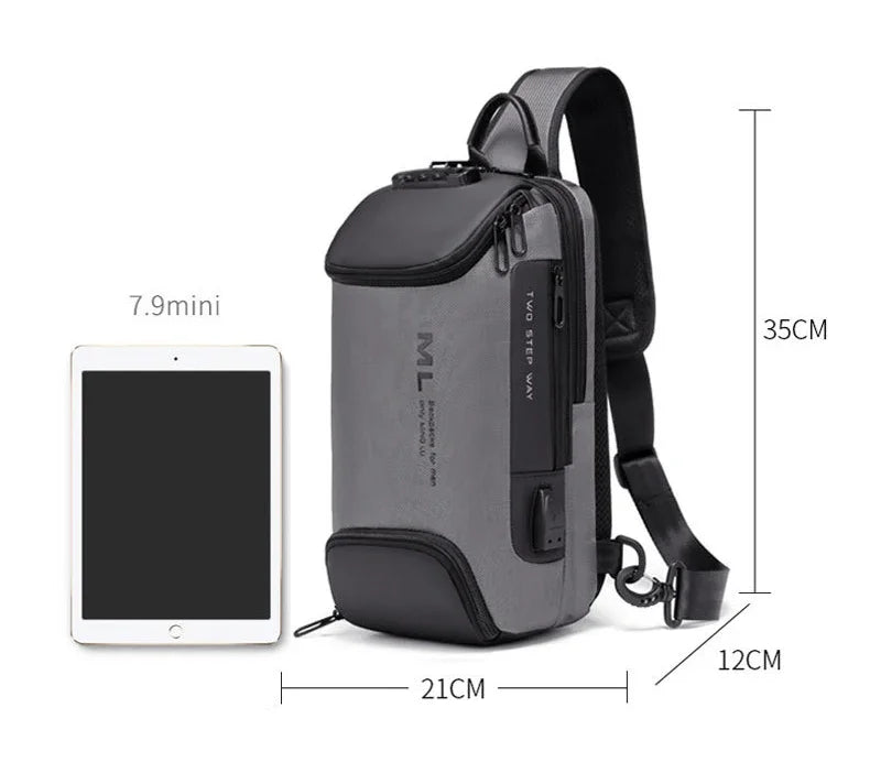 Men Fashion Anti-theft Lock Multifunction Shoulder Bags USB Charging Sling Crossbody Travel Messenger Chest Bag Pack For Male