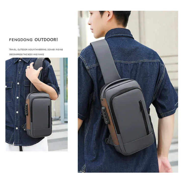 Fashion Business Men's Crossbody Bag Anti-Theft Password Lock Men's Chest Bag With USB Charging Port Travel Shoulder Bag for Man
