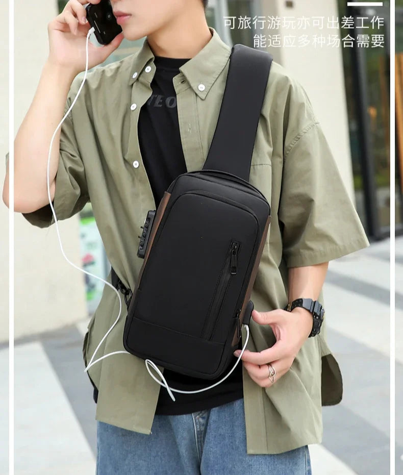 Fashion Business Men's Crossbody Bag Anti-Theft Password Lock Men's Chest Bag With USB Charging Port Travel Shoulder Bag for Man