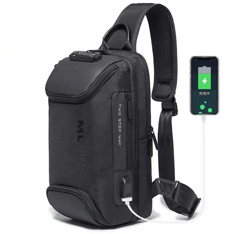 Men Fashion Anti-theft Lock Multifunction Shoulder Bags USB Charging Sling Crossbody Travel Messenger Chest Bag Pack For Male