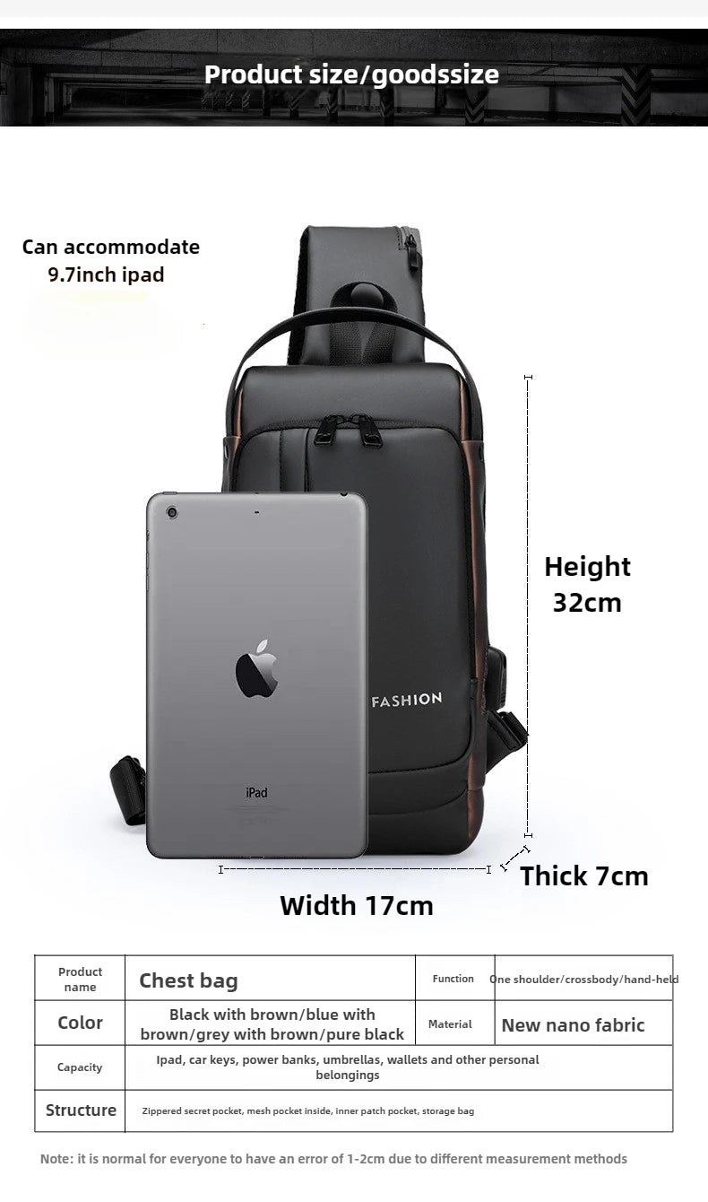 Men Anti Theft Chest Bag Shoulder Bags USB Charging Crossbody Package School Short Trip Messengers Bags Men's Oxford Sling Pack