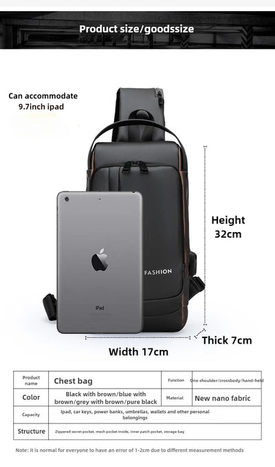 Men Anti Theft Chest Bag Shoulder Bags USB Charging Crossbody Package School Short Trip Messengers Bags Men's Oxford Sling Pack