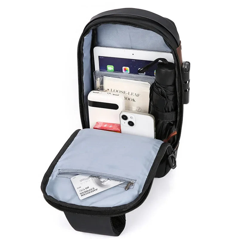 Fashion Business Men's Crossbody Bag Anti-Theft Password Lock Men's Chest Bag With USB Charging Port Travel Shoulder Bag for Man