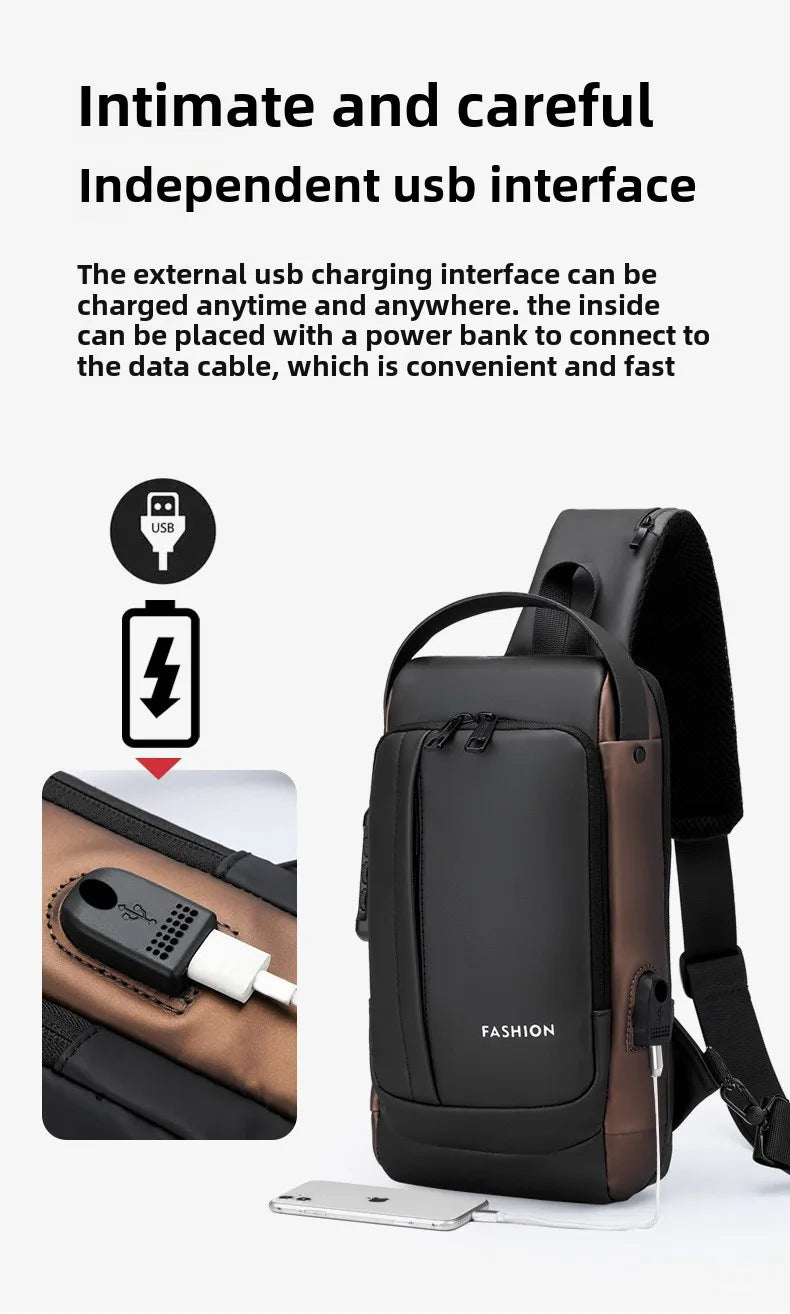 Men Anti Theft Chest Bag Shoulder Bags USB Charging Crossbody Package School Short Trip Messengers Bags Men's Oxford Sling Pack