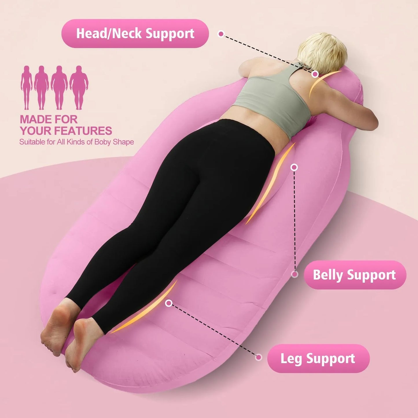 Inflatable Mattress Pregnancy Pillow O-type Yoga Mat With Belly Hole Best For Prone Sleepers （Need to inflate by oneself）